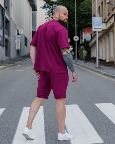 Мужской летний костюм оверсайз с шортами и футболкой BD0023 цвет бордовый, размер M | Зображення 3