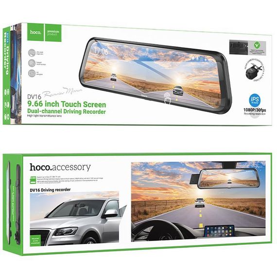 Автомобильный регистратор зеркало Hoco DV16 Dual-Channel Driving Recorder 1080p+720p Black | Зображення 5
