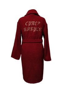 Халат женский махровый натуральный красный с вышивкой супер бабушка 42 (00211)