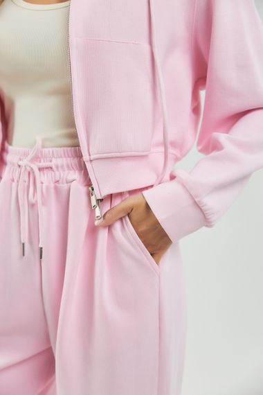 Однотонний спортивний костюм із худі з капюшоном і прямими штанами - пудра цвет, ONE SIZE (є розміри) | Зображення 3