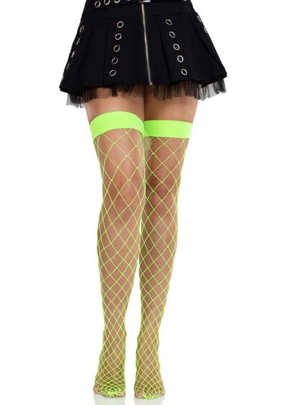 Панчохи у велику сітку Leg Avenue Fence Net Thigh Highs Neon Green, one size | Зображення 3