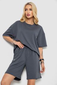 Женский летний костюм оверсайз шорты и футболка цвет серый размер L/XL 241R5004