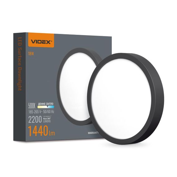 Світлодіодний світильник круглий накладний VIDEX 18W 5000K Black