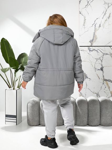 Женская теплая зимняя куртка на кулиске с капюшоном NB24035 цвет серый размер 42/44 | Зображення 7