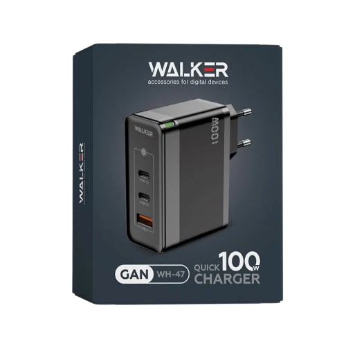 Зарядний пристрій мережевий USB/2Type-C QC+PD 100W чорний WALKER WH-47 | Зображення 1