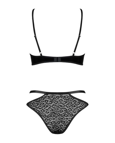 Еротичний комплект під латекс зі стрепами Obsessive Bagirela 2-pcs set S/M, чорний, під леопард, бюс | Зображення 5