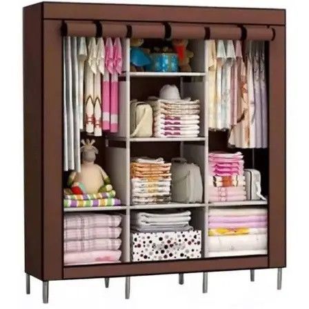 Шафа тканинна 3 секції складана з каркасом STORAGE WARDROBE 175 х 130 х 45 см. AC-499 Колір: коричневий | Зображення 1