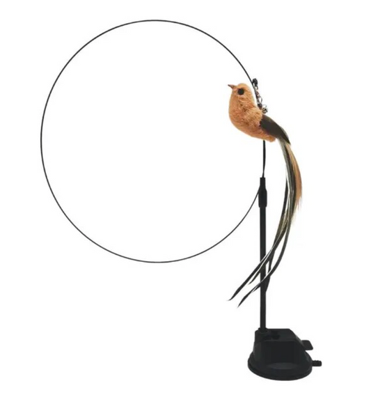 Интерактивная игрушка-кошачья палочка с птицами и присоской (коричневая)