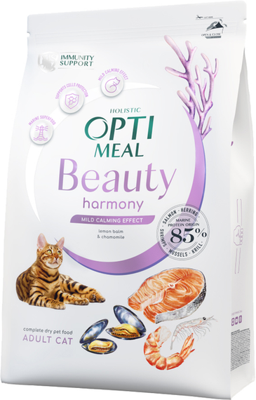Сухий корм Optimeal Beauty Harmony для дорослих котів із заспокійливим ефектом, морепродукти 1.5кг