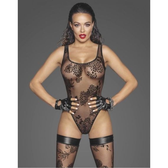Боді з візерунками M F242 Noir Handmade, напівпрозоре, чорне Sex Aura