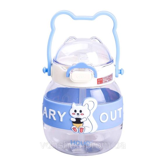 Пляшка для води дитяча з трубочкою 580 мл з ручкою та ремінцем 15 см Синя HP-14-37BL | Зображення 1