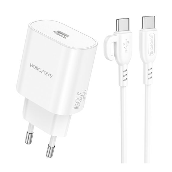 Мережевий зарядний пристрій Borofone BA82A 1USB-C PD/QC 25W+Type-C to Type-C