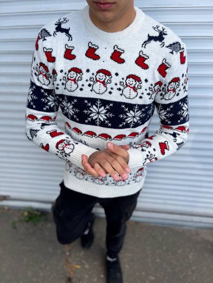 Мужской новогодний свитер Снеговик с оленями PA2656 цвет белый, размер L | Зображення 2