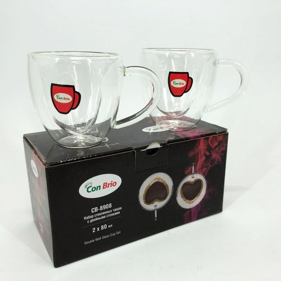Прозрачные чашки с двойными стенками Con Brio СВ-8908-2, 2шт, Стаканы с двойными стенками 2 шт QD-39 | Зображення 8