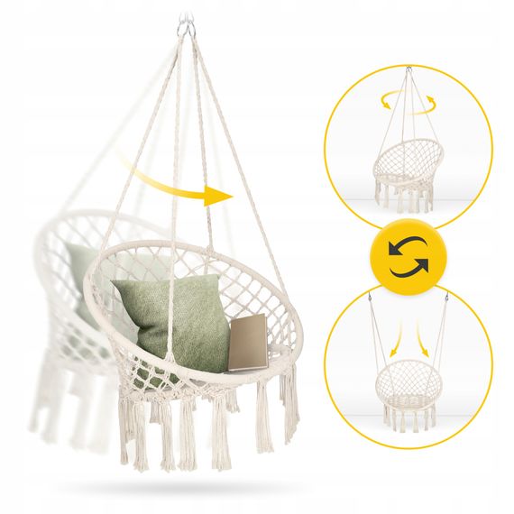 Крісло-гойдалка 4FIZJO Boho Dream 80 см підвісна, плетена Beige (P-5905973404518) | Зображення 1
