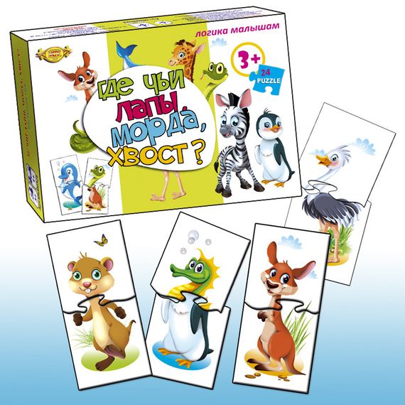 Детская игра-пазл "Где чьи лапы, морда, хвост?" MKM0322, 24 детали