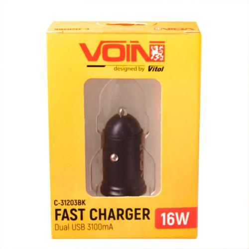 Автомобільний зарядний пристрій VOIN C-31203BK, 2USB (12/24V - 5V 3,1A) | Зображення 1