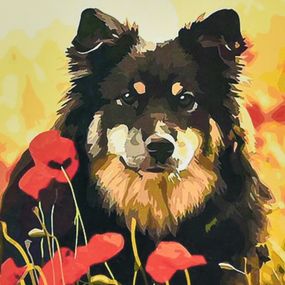 Алмазная мозаика "Песик в маковом поле" HEE13812 30х30 см