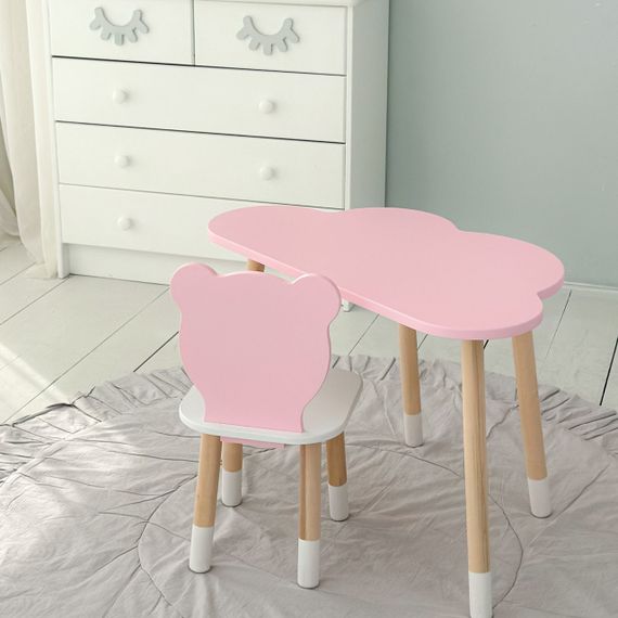 Стіл тучка і стільчик дитячий рожевий медвежа з білим сидінням. Столик для занять, ігор, їжі | Зображення 7