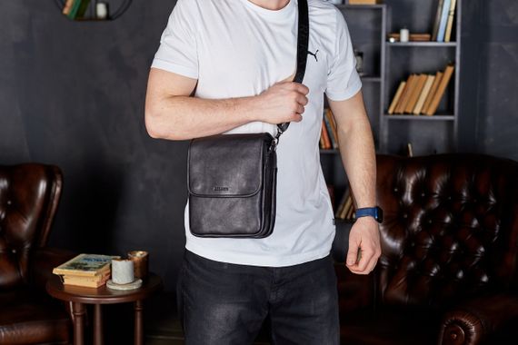Сумка с клапаном через плече шкіряна чорна Tiding Bag TD-20033 | Зображення 6