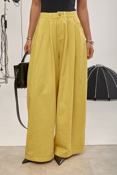 Широкі однотонні джинси Palazzo - жовтий цвет, M (є розміри)