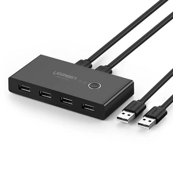 KVM-перемикач Ugreen USB 2.0 4-портовий з 2 кабелями 480 Мбіт/с Світч для різних периферійних пристроїв