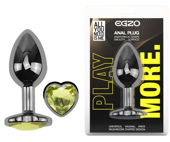 Анальна пробка з кристалом EGZO - Dark Silver Heart Plug Lime size M Sex Aura