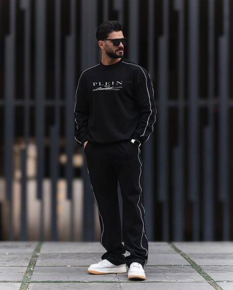 Чоловічий спортивний костюм світшот і прямі штани демісезонний колір чорний розмір 50/52 PP045