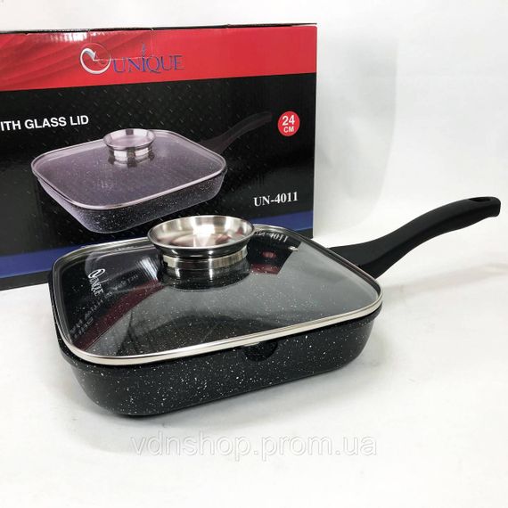 Сковорода для смаження на індукційній плиті, Сковорода алюмінієва поглиблена гриль зручна QO-55 | Зображення 4