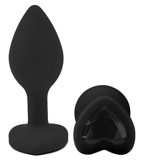 Анальна пробка EGZO Black Heart Plug — чорна силіконова анатомічна, розмір S Sex Aura | Зображення 1