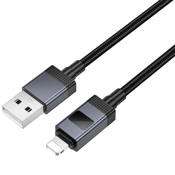 Дата кабель Hoco X118 Generous with display USB to Lightning 2.4A (1m) Black | Зображення 3
