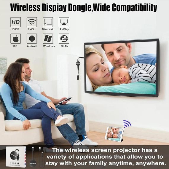 Беспроводной мультимедийный WIFI HDMI адаптер медиаплеер Mirascreen Mirroring Chromecast | Зображення 1