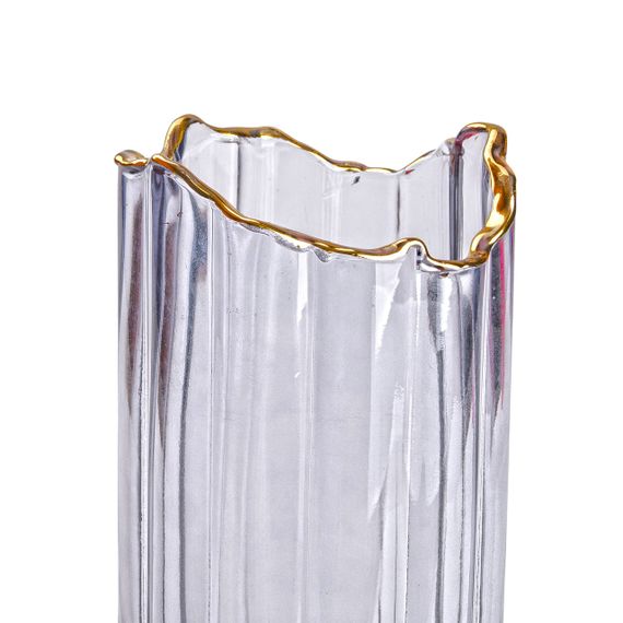 Декоративная стеклянная ваза для цветов 24,5 см, с золотой окантовкой | Зображення 2