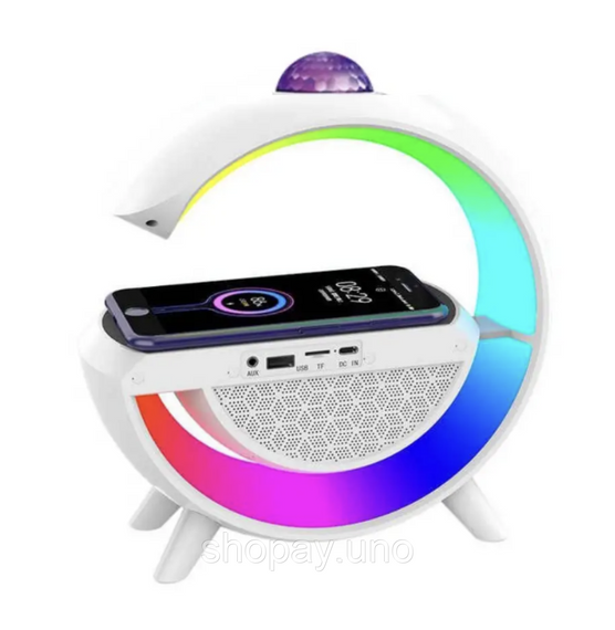 Настольная смарт лампа-ночник 3 в 1 RGB G2388 с беспроводной зарядкой ∙ Многофункциональный ночник Bluetooth колонка RGB 2388 | Зображення 3