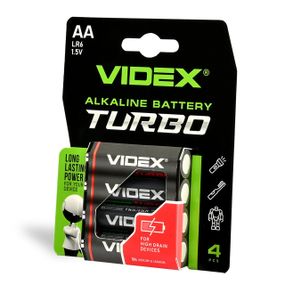 Щелочная батарейка Videx LR6/AA Turbo, 4 шт., в блистере