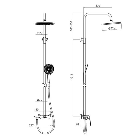 Душевая система для душа Qtap Slavonice на два потребителя QTSLA110GMB45913 Gunmetal Black PVD | Зображення 1