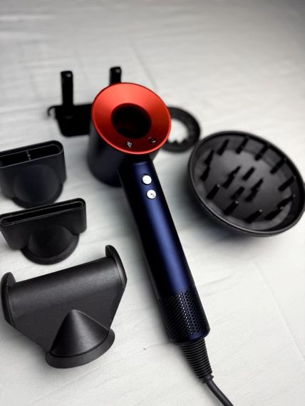 Фен Super Hair Dryer синій з червоним з іонізацією та турборежимом 5 насадок | Зображення 1