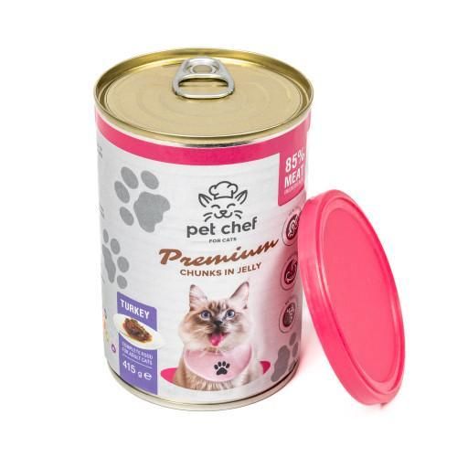 Корм вологий для дорослих котів Pet Chef, шматочки в желе з індичкою 415 г | Зображення 2