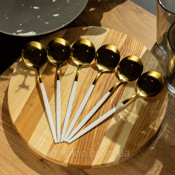 Набір столових ложок 6 штук ложки столові з нержавійки 21 см Білий із золотом HP-20-8 | Зображення 3