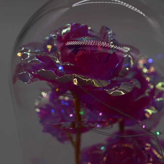 Тройная роза в колбе с LED подсветкой 21 см, на батарейках / Вечная роза ночник / Три розы под куполом | Зображення 2