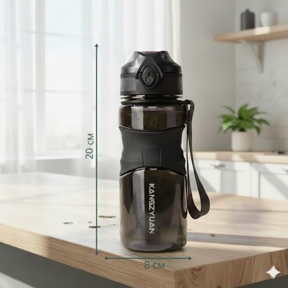 Пляшка KANGZYUAN 650 мл — Чорна Tritan BPA-free, ударостійка, спортивна з ергономічною кришкою | Зображення 3