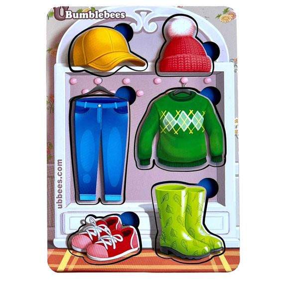Деревянный пазл-вкладыш "Одежда-1" Ubumblebees (ПСФ118) PSF118 фон с подсказкой | Зображення 1