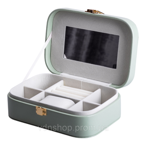 Шкатулка для украшений из эко кожи 20×14×7 см с зеркалом органайзер для ювелирных изделий Зеленая HP-5-32TU