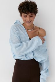 Класична сорочка в дрібну клітинку - блакитний цвет, ONE SIZE (є розміри)