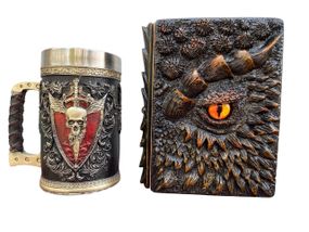 Подарунковий набір Кухоль 3D Крилатий Череп і Блокнот 3D «Жар Серця Дракона»