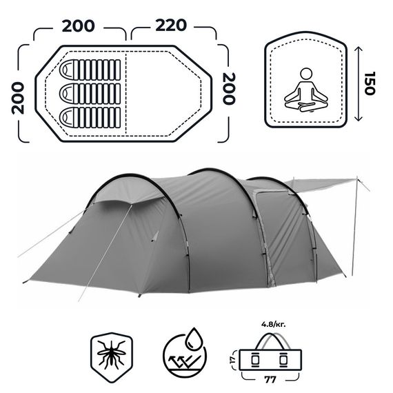 Намет туристичний з тентом 4 х місний кемпінг для риболовлі для туризму водонепроникна | Зображення 8