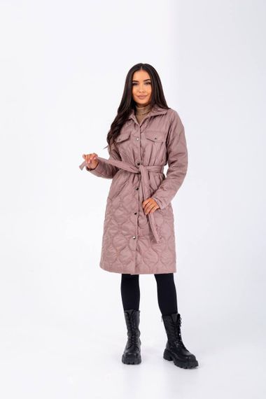Женская демисезонная куртка-пальто стеганая NB23026 цвет мокко, размер 42/44