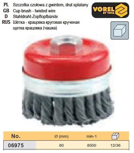 Щітка крацовка Ø 80 мм гайка М14 посилена VOREL-06975