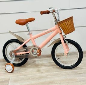 Детский велосипед 14" M01 Classic British Style | Легкая алюминиевая рама, ручной тормоз, корзина и страховочные колеса Розовый, 12