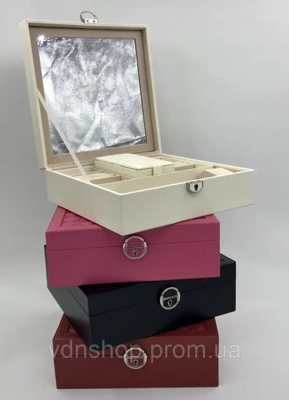 Шкатулка для украшений стеганая с большим откидывающимся зеркалом маленькая шкатулка внутри цвет слоновая кост | Зображення 8